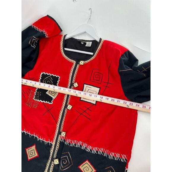 Fashion Bug Vintage Jacket Womens 14/16 Red Black Button Embroidered Patchwork - Picture 14 of 16